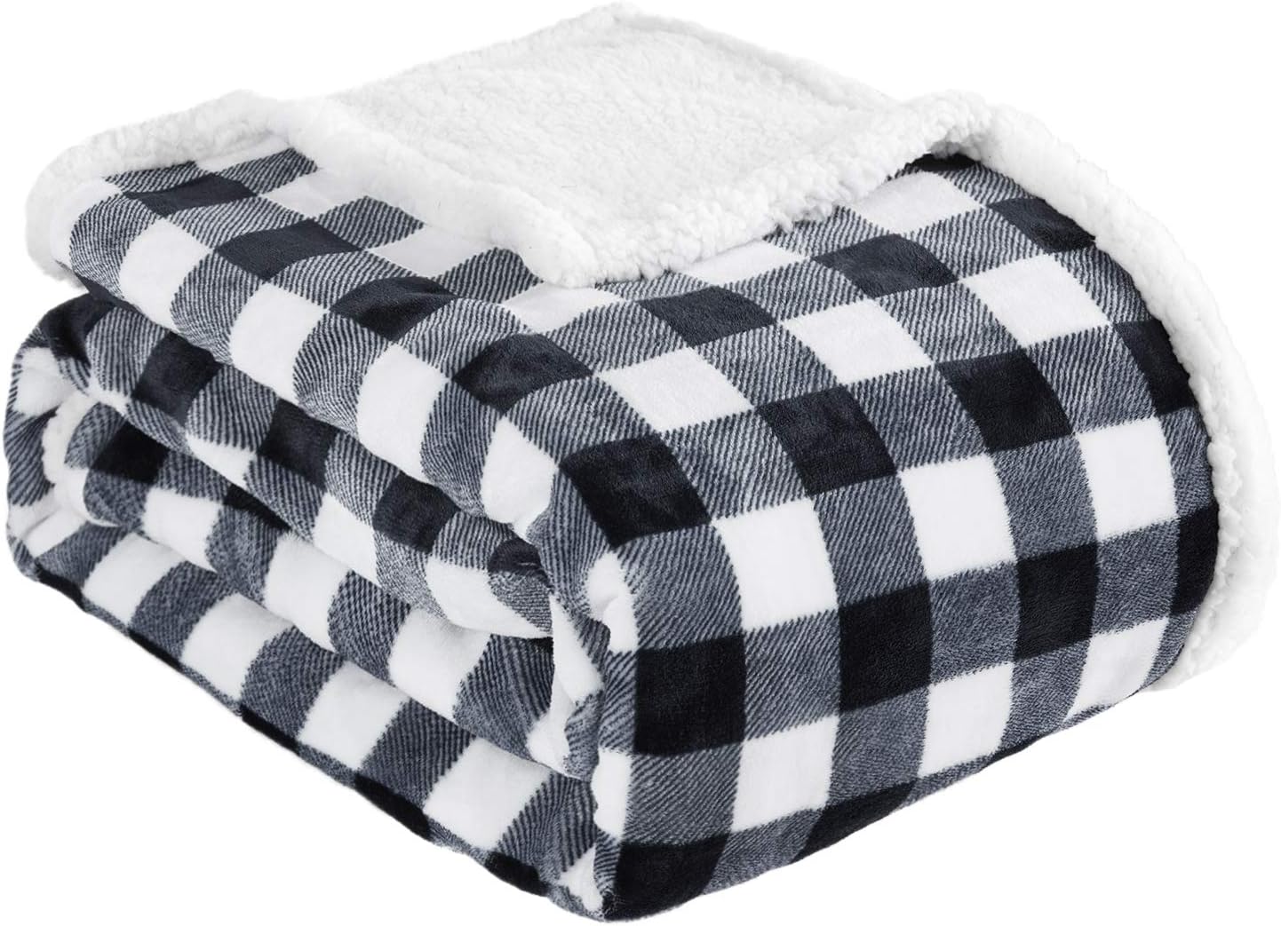 BEAUTEX Sherpa Fleece Blanket Twin Size, Super Soft Warm Buffalo Plaid Plush Gig Blankets, Lightweight Cozy Fuzzy Blanket for Couch Sofa Bed (Black, 60" x 80"): Kitchen & Dining