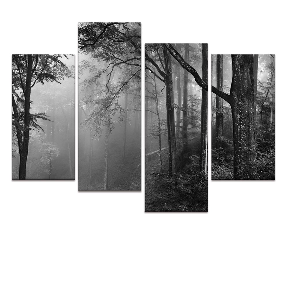 Forest Canvas Wall Art, Fancy Foggy Forest Landscape Canvas