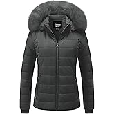 Chrisuno Women's Casual Short Winter Puffer Coat Soft Faux Fur Lining Lightweight Warm Jackets With Removable Hood