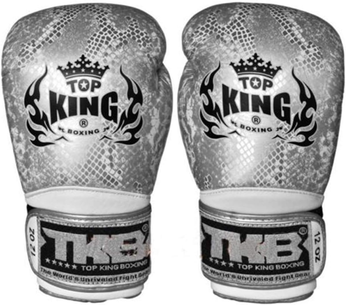 Amazon Com Top King Boxing Gloves White Silver Snake Skin 8 10 12 14 16 Oz Sparring Training Muay Thai Kickboxing Mma K1 Sports Outdoors