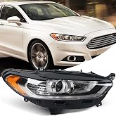 FIONE Halogen Headlight Assembly for Ford Fusion 2013 2014 2015 2016 RH | Projector Headlamp Replacement Black Housing Clear Lens Head Light Chrome Front Lamp DS7Z13008A Right Passenger Side