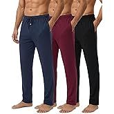 Real Essentials 3 Pack: Men's Cotton Pajama Pants Soft PJ Lounge Bottoms Loungewear Elastic Waist Pockets (Big and Tall)