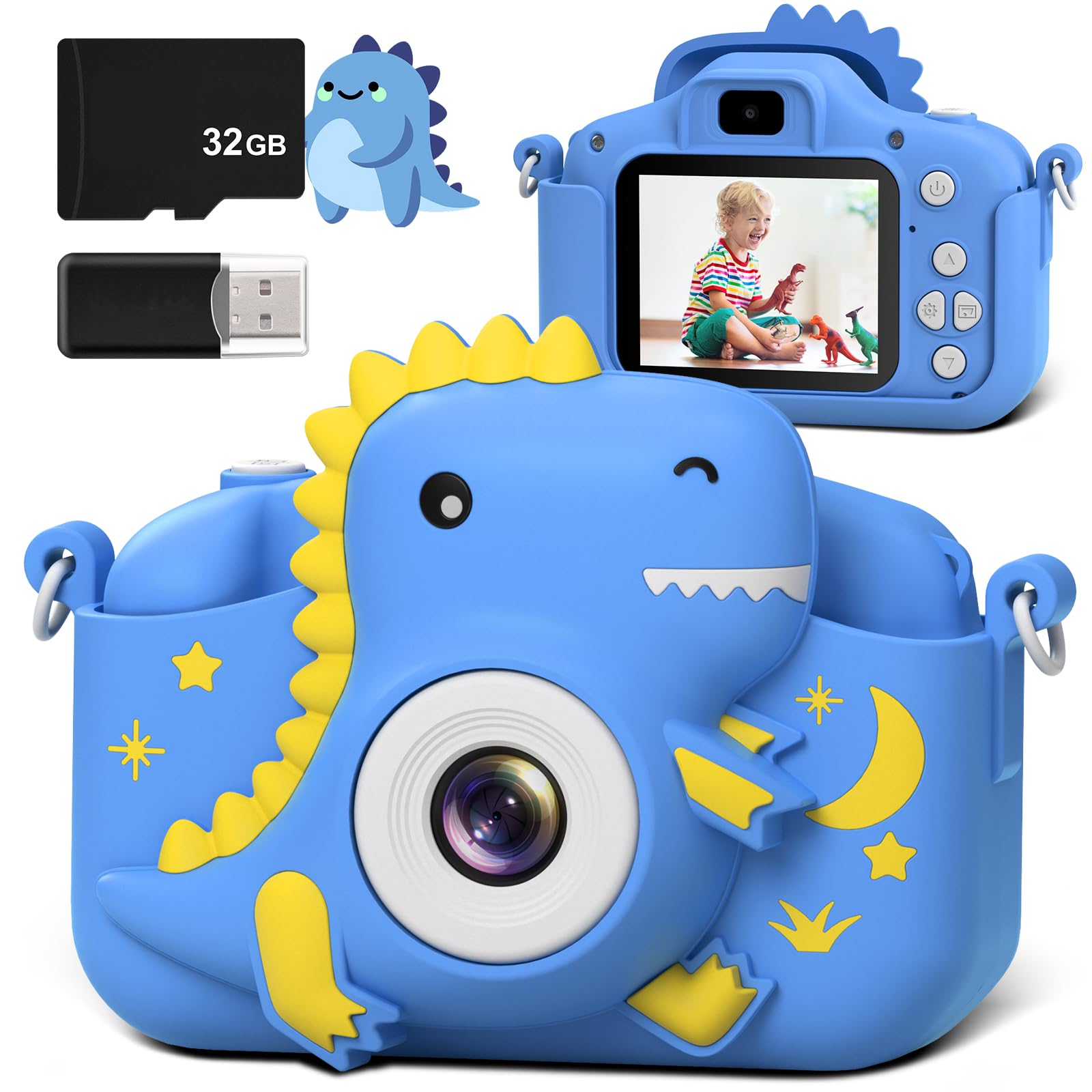 GREENKINDER Kids Camera 2.0” Screen Dual Lens Cameras, 20MP & 1080P Video Camcorder, Kids Digital Camera with 32GB Card, Childrens Camera Boys Gifts for Girls Toys Age 3-12