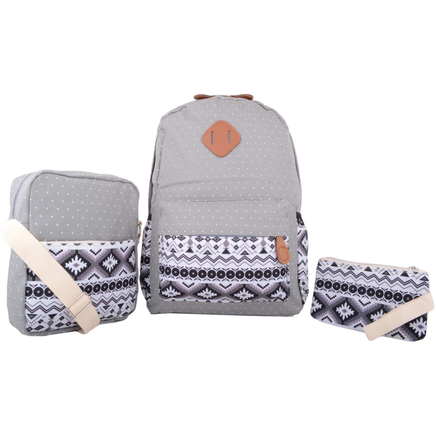 Valita Womens Canvas Patterned Multi Pack Backack Rucksack 3 Piece Travel Set - Grey