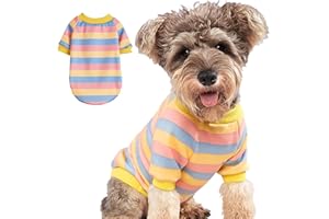 JOUHOI Striped Dog Sweater for Small Dogs Winter Sweatshirt Warm Pet Puppy Clothes Doggie Cat Clothing, Pink Yellow, Small