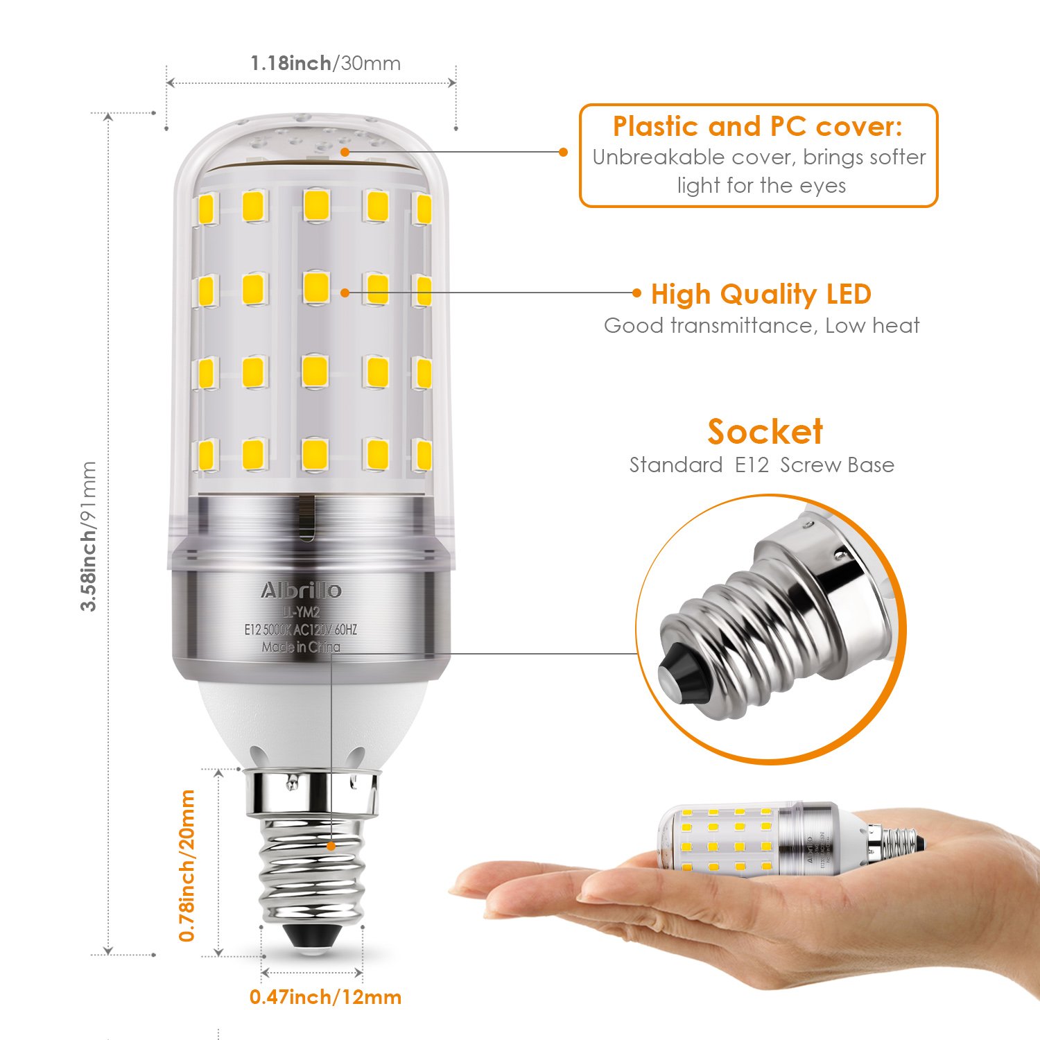 Albrillo E12 LED Bulb, Candelabra LED Bulbs 100 Watt Equivalent, Daylight White eBay