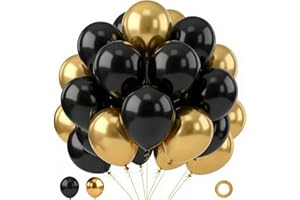 LUCHEUNGXJY Black and Gold Balloons, 70pcs 12inch Metallic Gold and Black Balloons for Graduation Anniversary Birthday Party Decoration