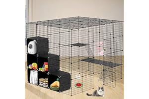 flower frail Large Cat Cage Indoor Enclosur with 6 Storage Cube 3 Door 4 Tiers Cat Kennel DIY Outdoor Catio Pet Playpen Metal Cat Houses & Condos with Platforms for 1-4 Cats