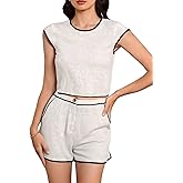 winkbay Women's 2 Piece Dressy Casual Outfits Summer Cap Sleeve Crop Top and Tailored Shorts Set