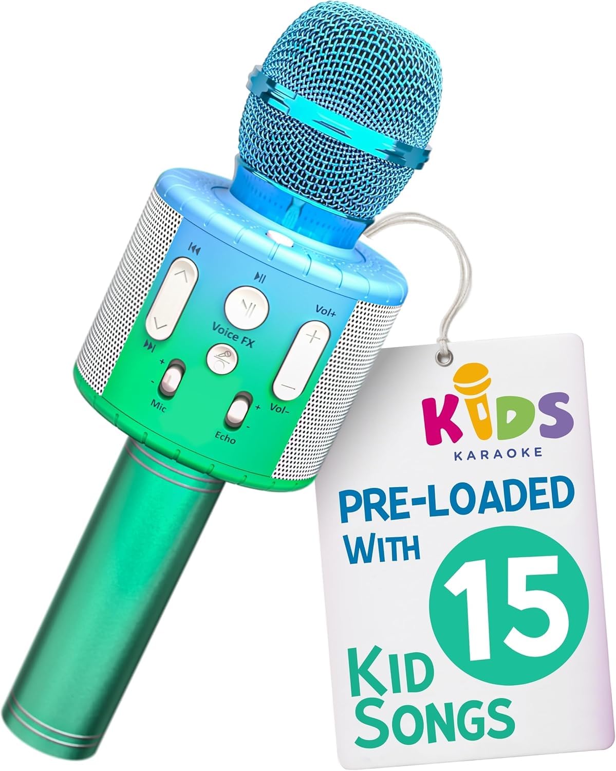 Move2Play, Kids Karaoke Microphone | Includes Bluetooth & Pre-Loaded Songs | Birthday Girl Toy for Toddlers, 2, 3, 4, 5+ Girls & Boys (Green/Blue) — image 1