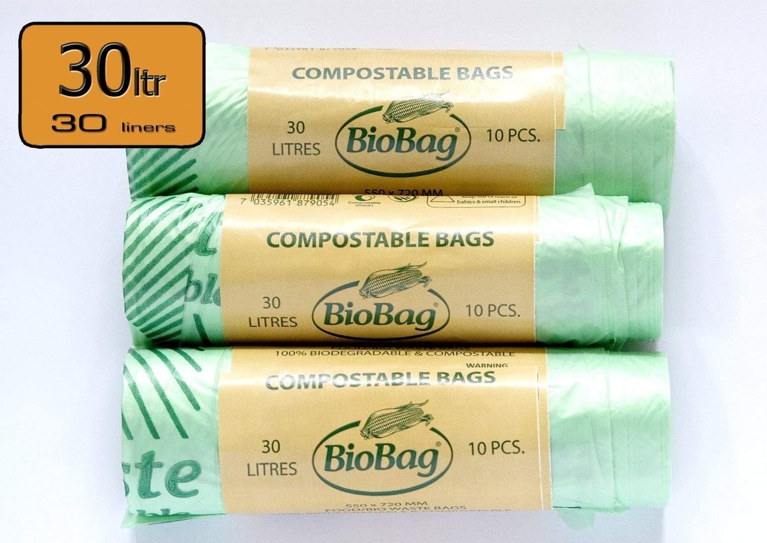 30 Litre Cornstarch BioBag Liner 30 Pack(2 rolls of 10) 100% Biodegradable & Compostable