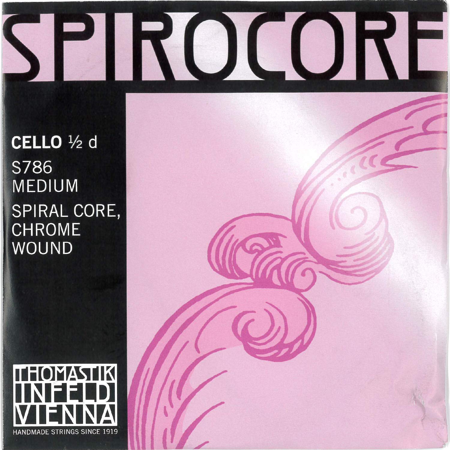 Thomastik single string for cello 1/2 Spirocore - D string spiral rope core, chrome wound, medium