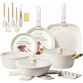 Ceramic Cookware Set Non Stick 23Pcs Pots and Pans Set Non Toxic with Detachable Handle Induction Kitchen Cookware Set Space Saving, Oven &amp; Dishwasher Safe, Cream