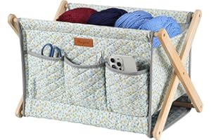 Hanfetch Yarn Caddy Large Size Yarn Storage Organizer for Yarn Skeins-Organizer for Crochet Hooks Knitting Needles Other Accessories (Rose-Grey)