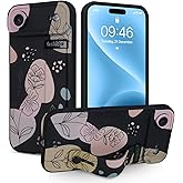 Jefonha Case for iPhone Air Silicone Phone Case with Strap for Women Girls Cute Floral Flowers Design, Adjustable Finger Strap Kickstand Protective Cover, Black