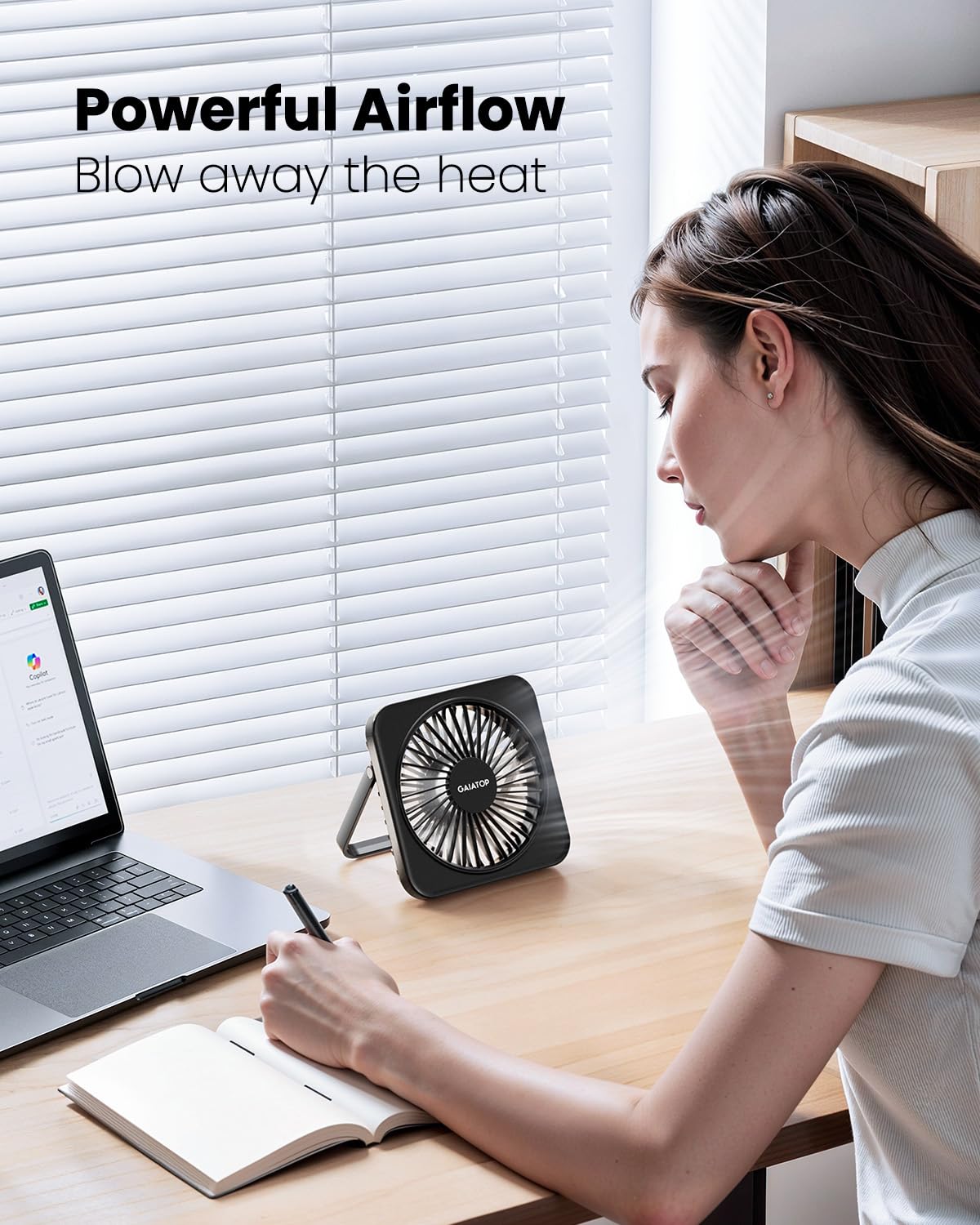Gaiatop USB Desk Fan, 5 Inch Small Portable Table Desktop Fans with Strong Wind Ultra Quiet 3 Speeds and 180° Tilt Folding, Mini Personal Cooling Essentials For Office Home Bedroom Dorm Kitchen Black