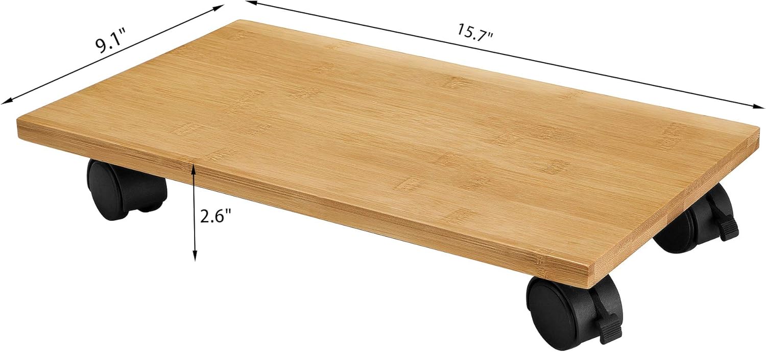 BALANBO CPU Stand PC Cart Computer Bamboo CPU Holder Tower Stand with 4 Caster Rolling Wheels with Wheels Under Desk(Natural） : Office Products