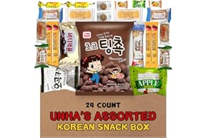 UNHA'S ASIAN SNACK BOX Korean Variety Snack Box - 24 Packs. Tteokbokki Snacks, Cookies, Crackers, Coffee Mix and Candy, Gift Snacks, Care Package, Korea Assortment Treats for Adult, Kids, College, Students