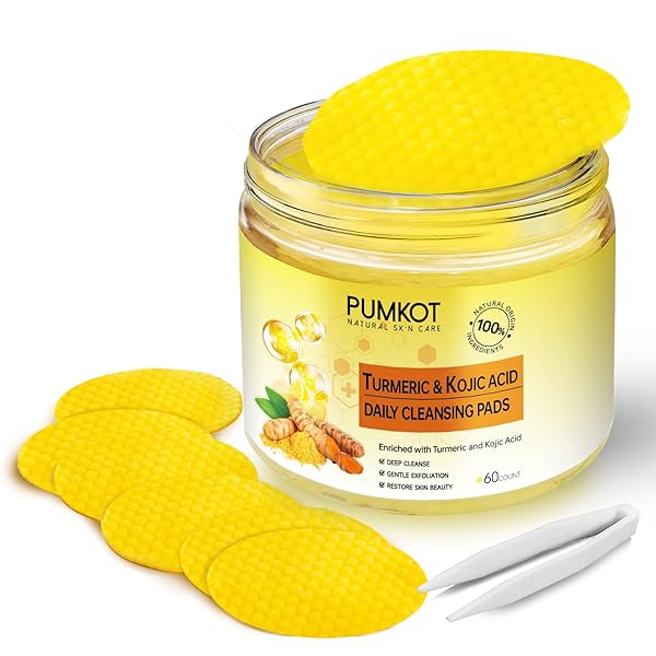 PUMKOT TURMERIC KOJIC ACID CLEANSING PADS, TURMERIC FACE SCRUB PADS ENRICHED WITH KOJIC ACID AND TURMERIC, 60PCS