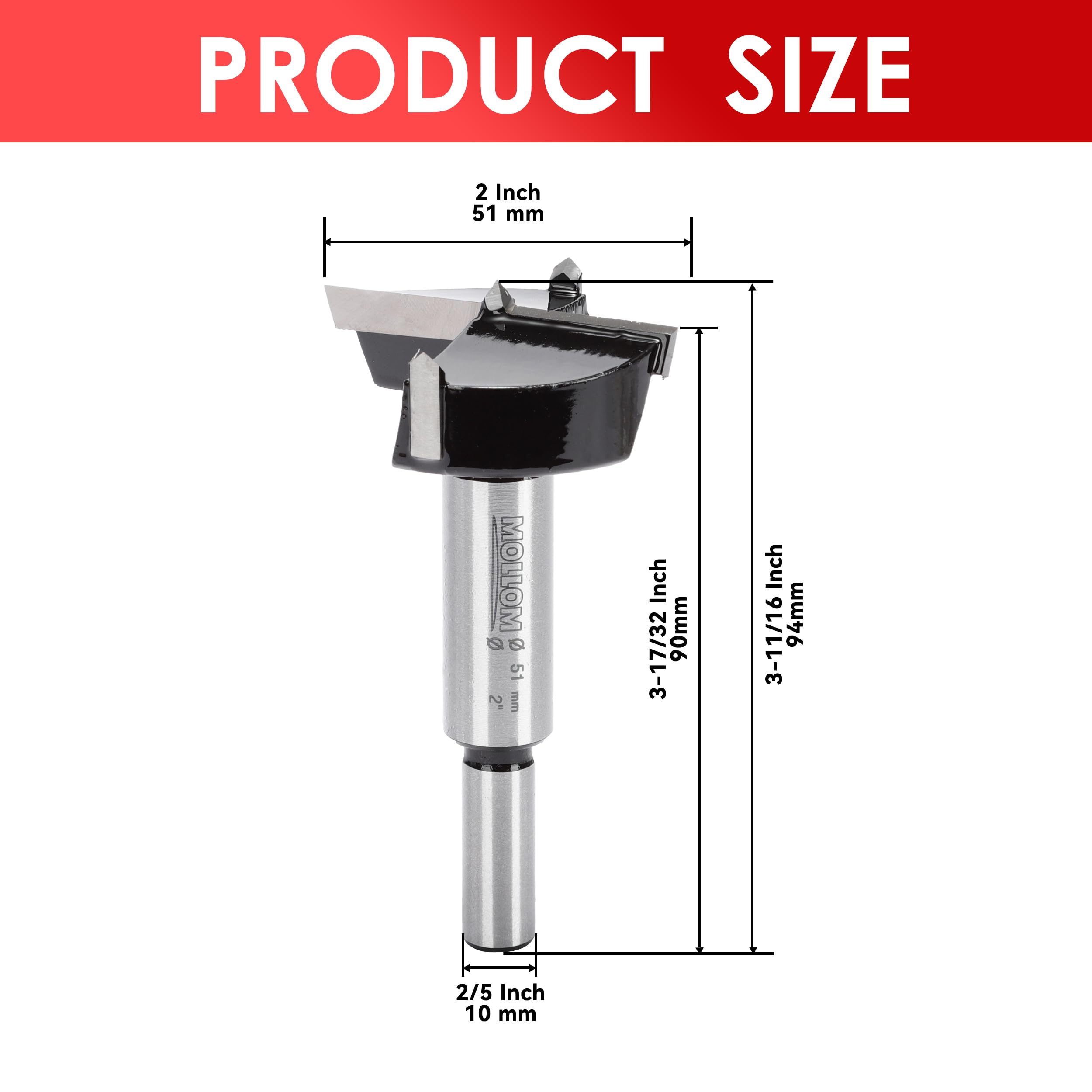 Mollom 2" (51mm) Forstner Drill Bit for Precise