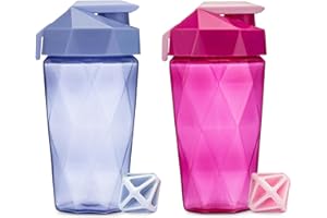 Keelo Bottle Classic 20 oz Blender Shaker Bottle | Protein Shaker Bottle with Diamond Agitator | Shaker Cup with Carrying Handle and Dishwasher Safe | 2-Pack - Light Blue & Raspberry
