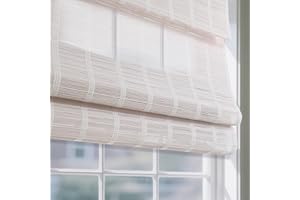 Sunbox Cordless Bamboo Roman Shade Blind, Woven Wood Roman Shades, Light Filtering Natural Bamboo Shades for Windows, French Doors, 30" W x 64" H, Pearly White