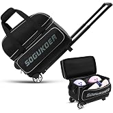 SOGUKOER 2 Bowling ball Bag with Wheels, Lightweight Trolley Double Ball Bowling bag with Large Separate Shoe Compartment and Oversized Accessory Pocket, Retractable Handle Extends To 39.5"