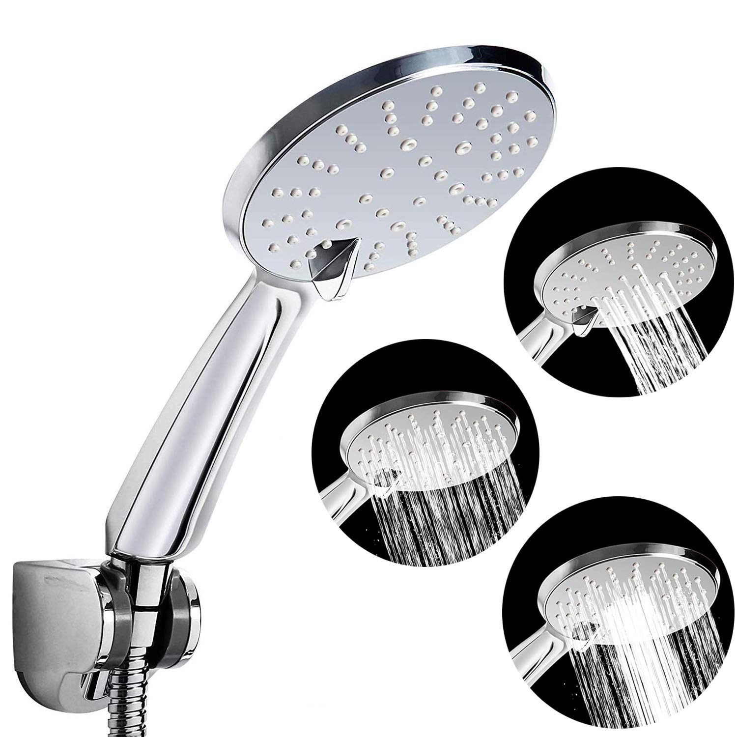 Handheld Shower Head, Hiseea Universal Water Saving Bath Showerhead with 3 Mode Function Spray, Chrome