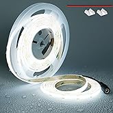 TOPAI 12V COB LED Strip Light 6000K Cool White Waterproof IP65 480LEDs/M Super Bright 4000Lm CRI>90 16.4ft/5M Self Adhesive Dotless Cuttable Flexible for Bedroom Cabinet DIY Lighting