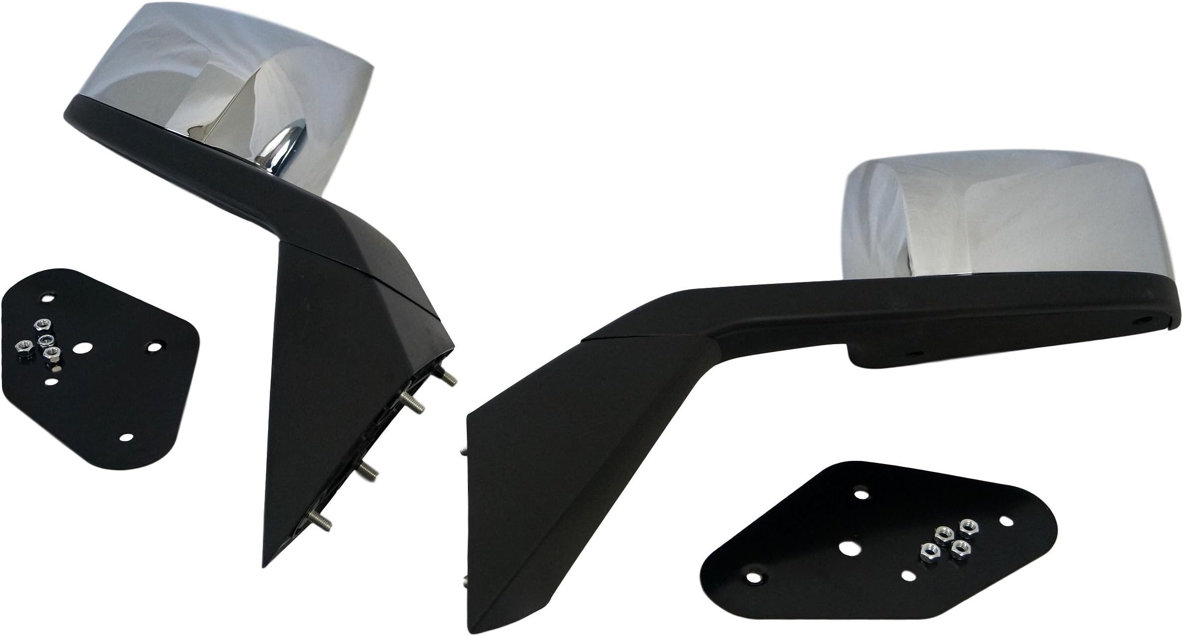 HOOD MIRRORS SET WITH CHROME COVERS LEFT AND RIGHT WITH BACK PLATES compatible with Volvo VNL