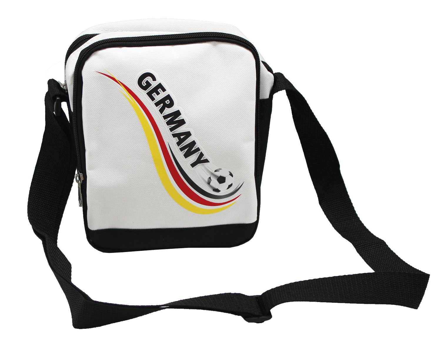 Idena 21560 Germany Shoulder Bag in Football Design with 2 Compartments, White/Black, Approx. 17 x 21 cm, Practical, Trendy, Cool, for Leisure, Travel and Everyday Use, White, 21, Shoulder Bag