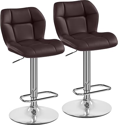 Yaheetech Bar Stools Set of 2 PU Leather Swivel Height Adjustable Brown