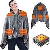 TeqHome USB Heated Blanket, Electric Blanket Throw with 3 Heating Levels & 8 Heating Zones, Portable Wearable Soft Flannel Heated Shawl for Home Office Couch Camping, Machine Washable,Grey - 59"x31"