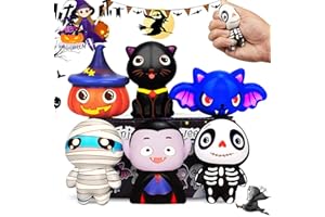 LAVIZO 【New】 6 Packs Halloween Squishies Toys, Slow Rising Squishies Toys- Pumpkin, Vampire,Black Cat,Mummy,Human Skeleton, Bat, Party Favors, Goodie Bag, Super Soft Squeeze Kawaii for Girls Boys, Kids