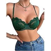 WDIRARA Women's Floral Lace See Through Bra Mesh Fabric Bras Lingerie Tops