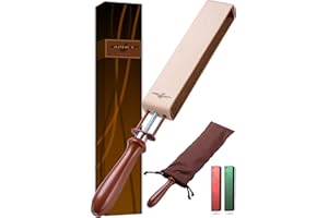 ARHEY Adjustable Italian Leather Strop - Razor and Knives Stropping Kit - 2 Sided Block Paddle Strop Set Sharpener Strap - Straight Razor Strop Barber Shave Strop Honing Belt for Knive Sharpening