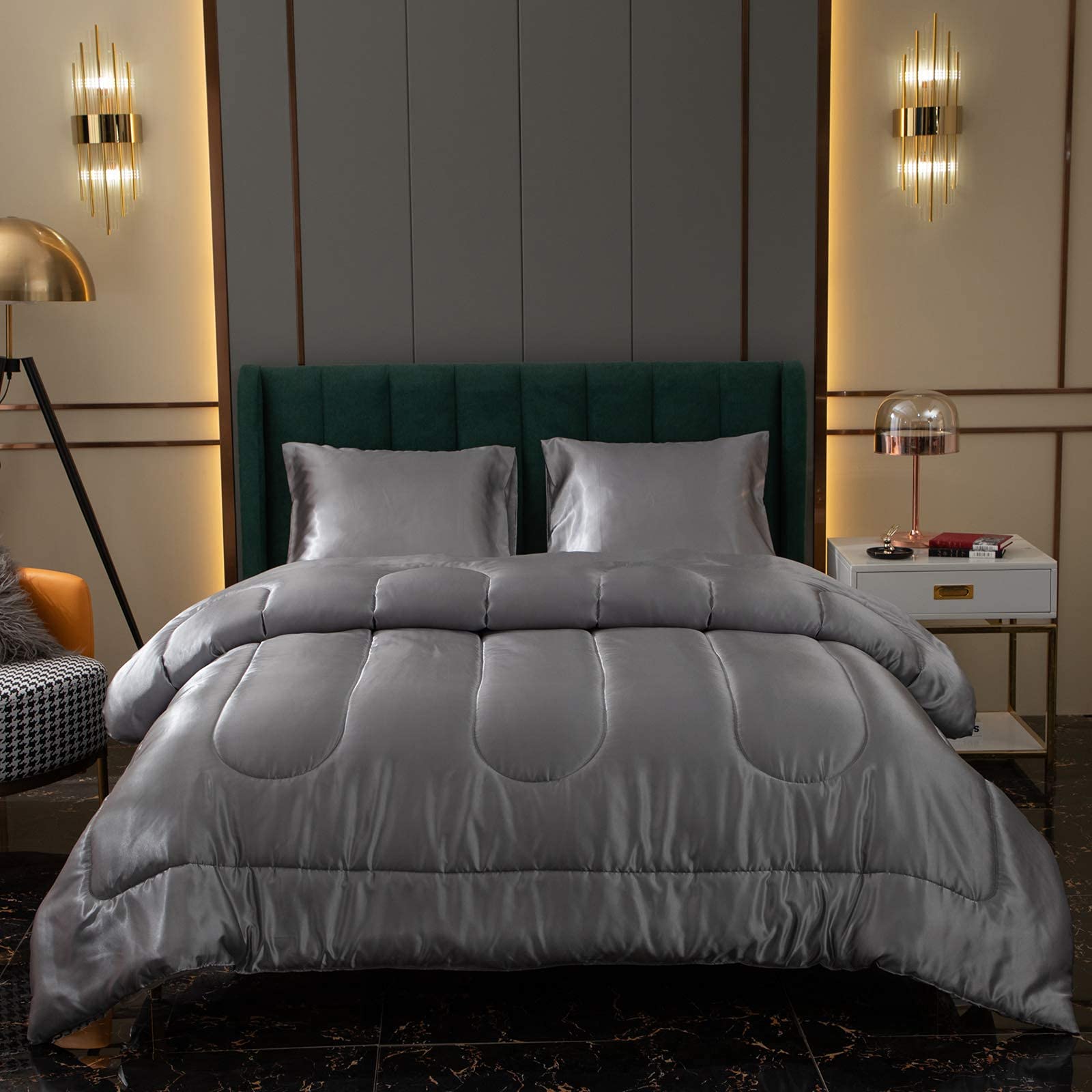 Photo 1 of Bedding Dreamer Satin Comforter Queen Size Grey Silky Set with 2 Pillowcases