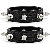 Wriidy 2PCS Studded Bracelet Rock Wristband Bracelets Cuff Wrap Bangle Sparkly Wristbands for Men Women