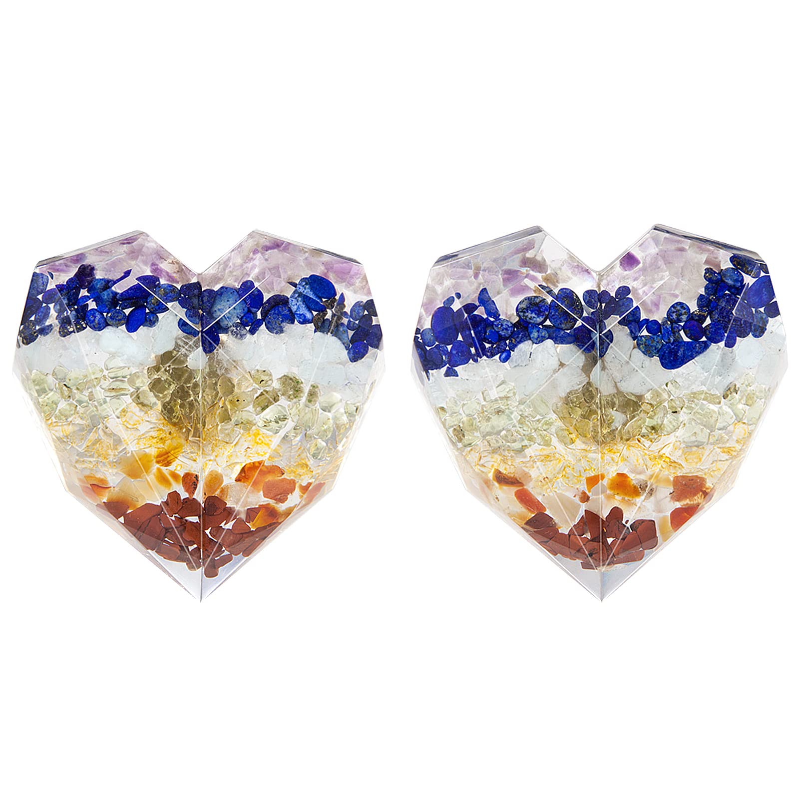 mookaitedecor Chakra Drawer Knobs with Screws Set of 2, Heart Shaped Resin Crystal Stone Pulls Handle for Dresser Cupboard Kitchen Wardrobe Decorative