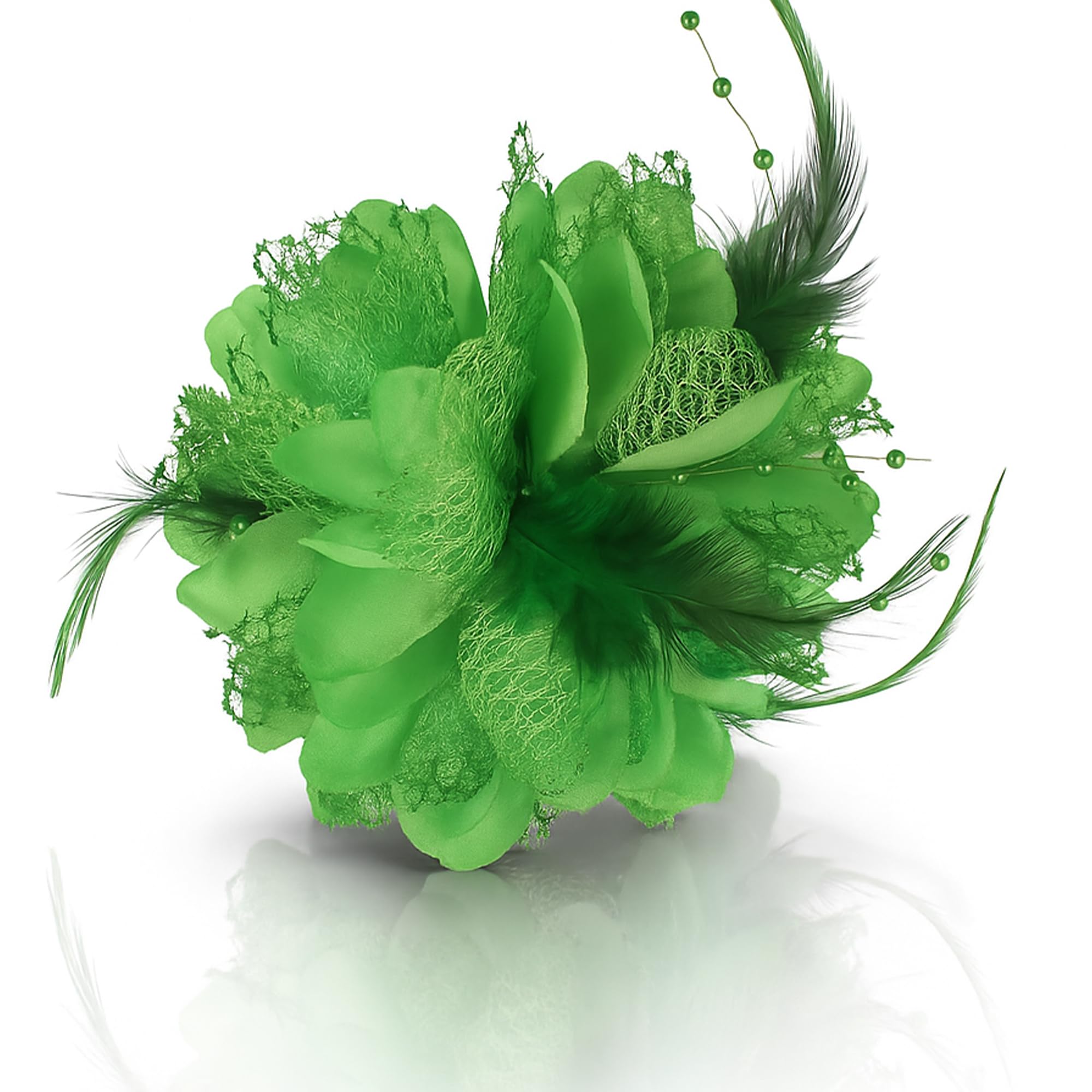 Photo 1 of Merdia 4.72 Inches Rose Hair Clip Flower Brooch Pin & Floral Clips for Woman | Glamorous Large flower Brooches for Women | Fabric Flowers Brooch Pin, Lapel Pins & Rose Hair Clips for Women (Green)