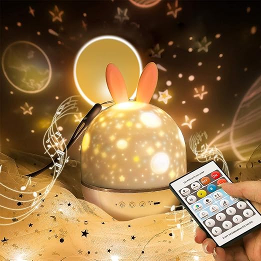 proyector de luz estrellada con control remoto lampara de proyeccion de conejito lindo syosin con temporizador giratorio y 8 lamparas de cancion