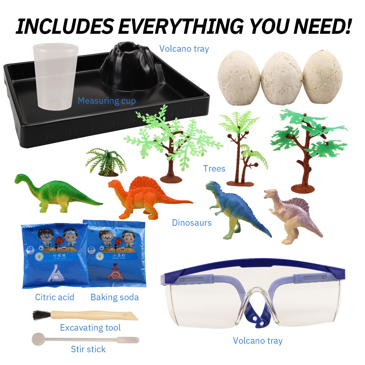 Giggleway Create a Dinosaur Habitat with Dino Egg Dig Kit & Volcano Science Kit, Dinosaur Toys with Dino Eggs Excavation Set, Eruption Volcano Science Experiment, Craft Toys for Boys and Girls