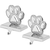 Hxezoc 2 Pack Dog Paw Christmas Stocking Holders 3D Silver Metal Mantel Pet Paw Stocking Hangers for Christmas Fireplace Mantel Decorations Christmas Holiday Supplies