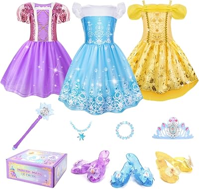MELAND Princess Costumes for Girls 16 Pieces Dress Up Set 3-6 Years