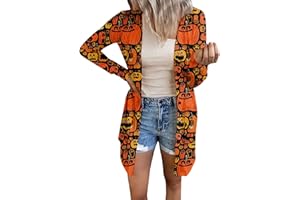 GENERIC Prime Deals Today 2024 Women's Halloween Cardigan Cute Bat Pumpkin Print Coat Fall Long Sleeve Open Front Jacket