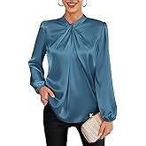 GRACE KARIN Women's Long Sleeve Satin Blouse,Mock Neck Work Silk Shirts,Dressy Tops for Business Casual Office