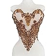 ESOSZNUA Handmade Rhinestones Beads Applique sew on Crystal Sequins lace Trim Patches Accessories for Dress Clothing Shiny Bead Decorative Material 15.7X15.9inches (Brown)