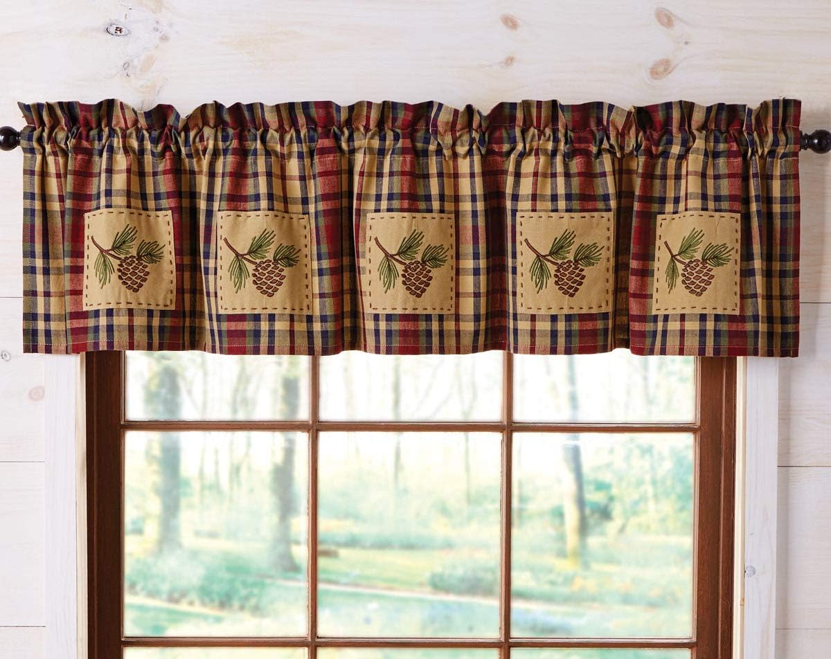 Amazon Com Black Forest Decor Plaid Pinecone Patch Valance Home