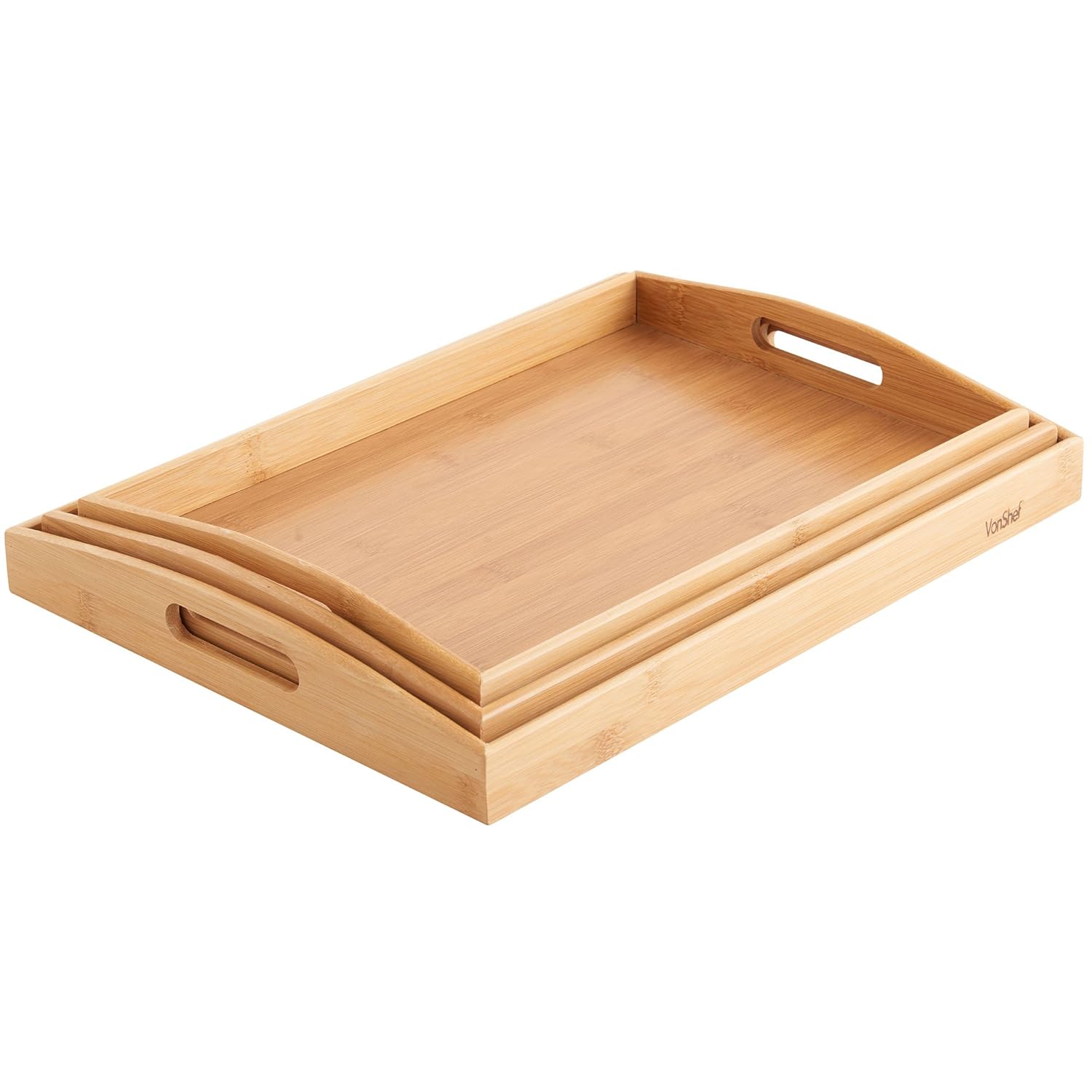 VonShef Wooden Serving Tray Set 3 Bamboo Serving Trays/Platters
