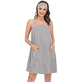 Rubehoow Robe Women's Towel Wrap Bathrobe with Adjustable Velcro Closure with Pockets & Facial Hairband